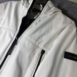 Calvin‎ Klein White Soft Shell Hooded Jacket Women's Size S Small